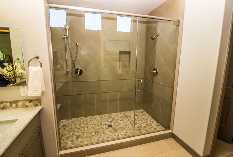 Open Shower with Natural Stone Accents